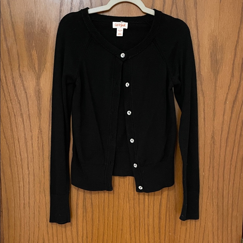 CAT & JACK UGC Girls Size Medium (7/8) Black Button-Up Cardigan fancy buttons